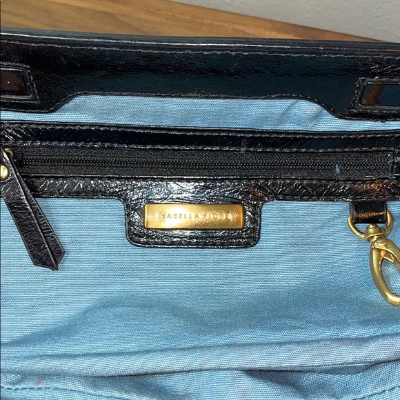 Isabella Fiore Black Patent Leather Magnet Close Clutch Strap - Picture 9 of 16